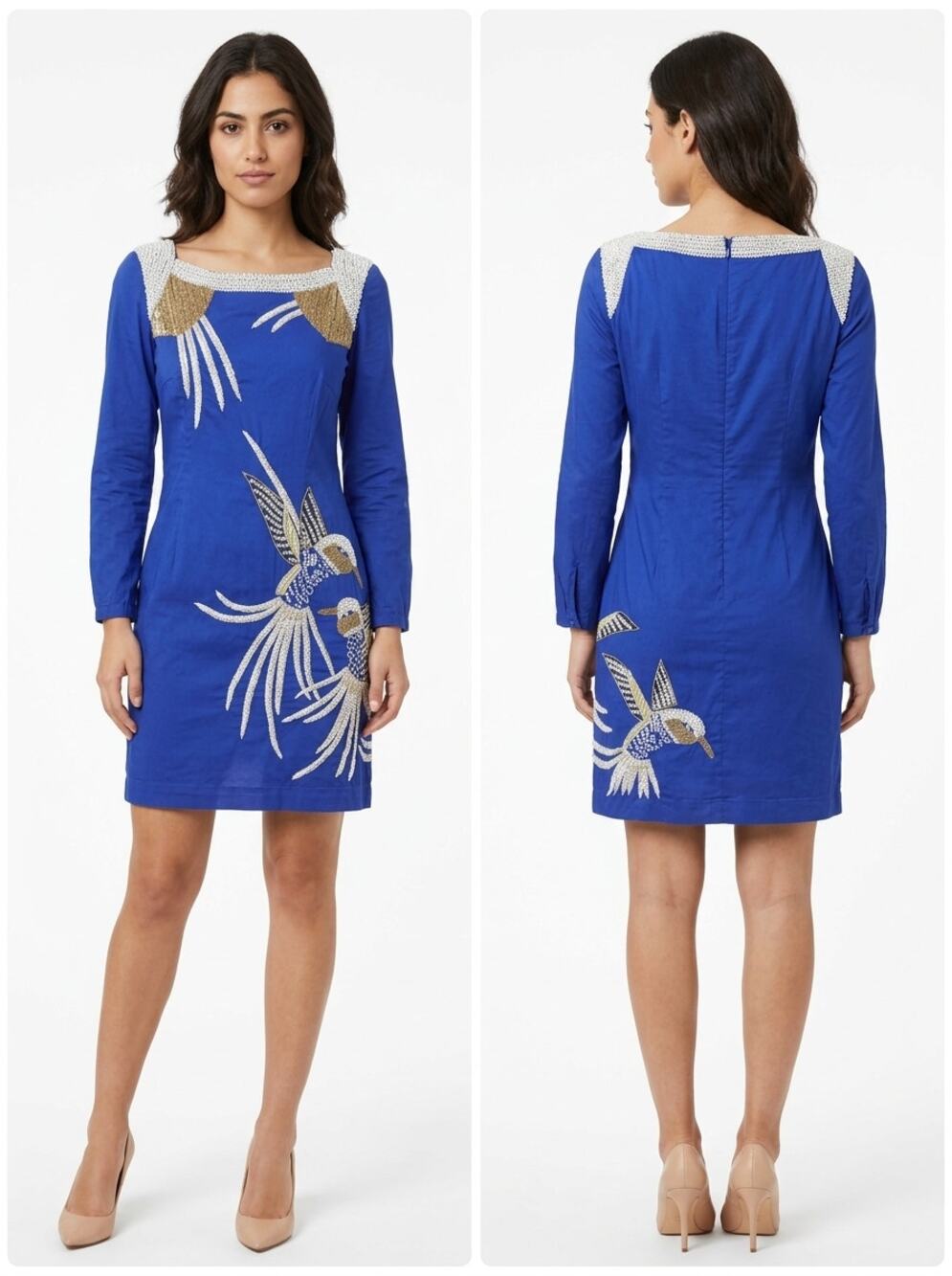 French Connection Blue Sheath Mini Sequin Lined Dress Women Size 10